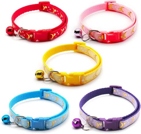 5 PCS Adjustable Cat Collars, Moons and Stars Kitten Collar, Pet Collar with Bell, Perfect for Pet Supplies, Pet Safety Buckle (5 Colors) in Saudi Arabia
