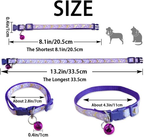 5 PCS Adjustable Cat Collars, Moons and Stars Kitten Collar, Pet Collar with Bell, Perfect for Pet Supplies, Pet Safety Buckle (5 Colors) in Saudi Arabia