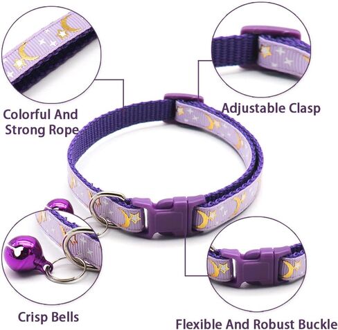 5 PCS Adjustable Cat Collars, Moons and Stars Kitten Collar, Pet Collar with Bell, Perfect for Pet Supplies, Pet Safety Buckle (5 Colors) in Saudi Arabia