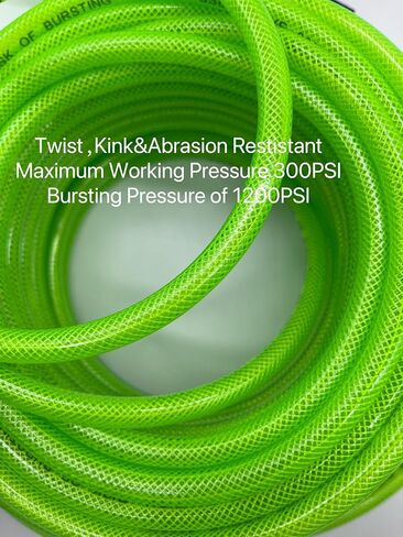 SYXQT Polyurethane(PU) 1/4-Inch x 100FT Reinforced, Air Hose with 1/4" Swivel Solid Steel Colored Universal Quick Coupler and Plug, Light Green in Saudi Arabia