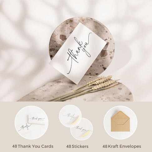 24 Pack Thank You Cards Bulk with Kraft Envelopes and Matching Stickers, 4x6 Inch Minimalist Design | Suitable for Business, Baby Shower, Wedding, Small Business, Graduation, Bridal Shower, Funeral in Saudi Arabia