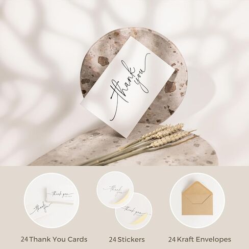 24 Pack Thank You Cards Bulk with Kraft Envelopes and Matching Stickers, 4x6 Inch Minimalist Design | Suitable for Business, Baby Shower, Wedding, Small Business, Graduation, Bridal Shower, Funeral in Saudi Arabia