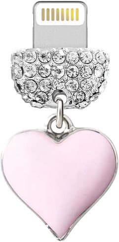 ELISE & FONDA CP604 USB Charging Port Crystal Anti Dust Plug Little Love Heart Phone Charm for iPhone 13/12/11/ XS MAX/XR/X/8 Plus/7/6S/8/SE iPad iPod (Pink) in Saudi Arabia