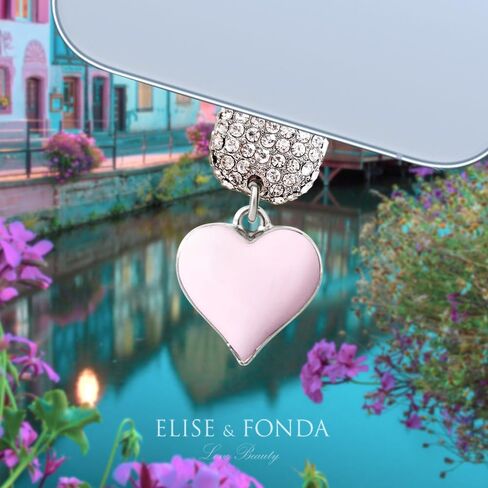 ELISE & FONDA CP604 USB Charging Port Crystal Anti Dust Plug Little Love Heart Phone Charm for iPhone 13/12/11/ XS MAX/XR/X/8 Plus/7/6S/8/SE iPad iPod (Pink) in Saudi Arabia