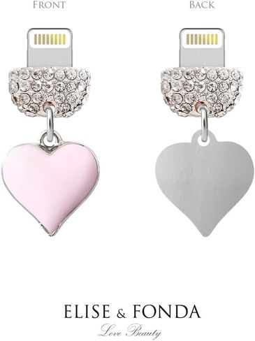 ELISE & FONDA CP604 USB Charging Port Crystal Anti Dust Plug Little Love Heart Phone Charm for iPhone 13/12/11/ XS MAX/XR/X/8 Plus/7/6S/8/SE iPad iPod (Pink) in Saudi Arabia
