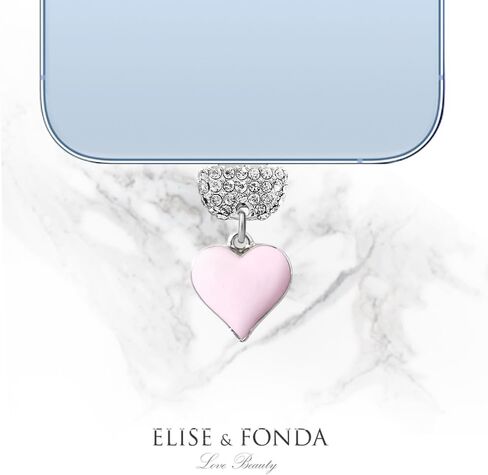 ELISE & FONDA CP604 USB Charging Port Crystal Anti Dust Plug Little Love Heart Phone Charm for iPhone 13/12/11/ XS MAX/XR/X/8 Plus/7/6S/8/SE iPad iPod (Pink) in Saudi Arabia