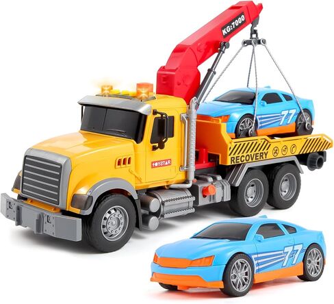 Kids Truck Toys for 3 4 5 6 7 Years Old Boys, 15" Large Tow Truck Toy Transport Truck Crane Toy with Roadster, Toddler Trucks Toy Car Boy Toys Birthday Gifts for Boys 3-5 with Lights Sounds in Saudi Arabia