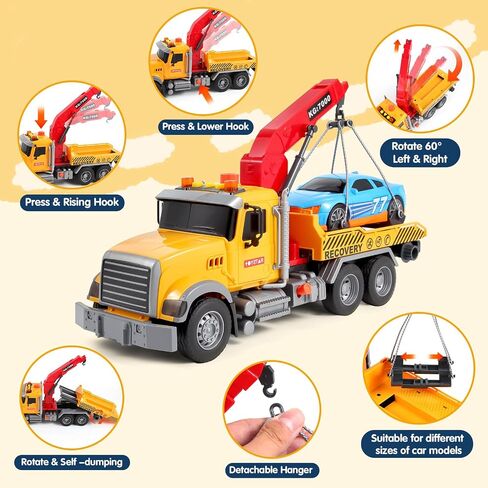 Kids Truck Toys for 3 4 5 6 7 Years Old Boys, 15" Large Tow Truck Toy Transport Truck Crane Toy with Roadster, Toddler Trucks Toy Car Boy Toys Birthday Gifts for Boys 3-5 with Lights Sounds in Saudi Arabia