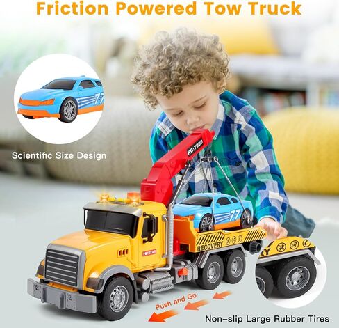 Kids Truck Toys for 3 4 5 6 7 Years Old Boys, 15" Large Tow Truck Toy Transport Truck Crane Toy with Roadster, Toddler Trucks Toy Car Boy Toys Birthday Gifts for Boys 3-5 with Lights Sounds in Saudi Arabia