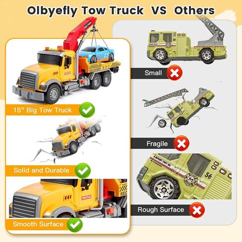 Kids Truck Toys for 3 4 5 6 7 Years Old Boys, 15" Large Tow Truck Toy Transport Truck Crane Toy with Roadster, Toddler Trucks Toy Car Boy Toys Birthday Gifts for Boys 3-5 with Lights Sounds in Saudi Arabia