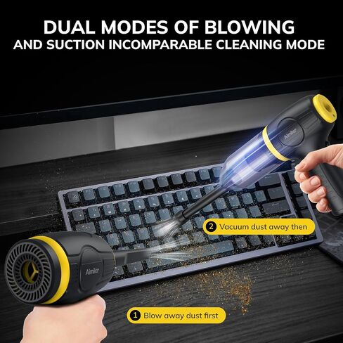 AIMILER Air Duster، بديل مثالي لعلب الهواء المضغوط، منظف لوحة المفاتيح، منظف الكمبيوتر، منفضة هواء لاسلكية، حتى 160,000 دورة في الدقيقة، منفضة 9000 مللي أمبير في الساعة in Kuwait