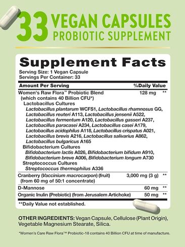 Nature's Truth Raw Flora Probiotics for Women | 40 Billion CFU | 33 Vegan Capsules | with Cranberry & D-Mannose | Vegan & Gluten Free Vitamins in Saudi Arabia