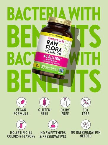 Nature's Truth Raw Flora Probiotics for Women | 40 Billion CFU | 33 Vegan Capsules | with Cranberry & D-Mannose | Vegan & Gluten Free Vitamins in Saudi Arabia
