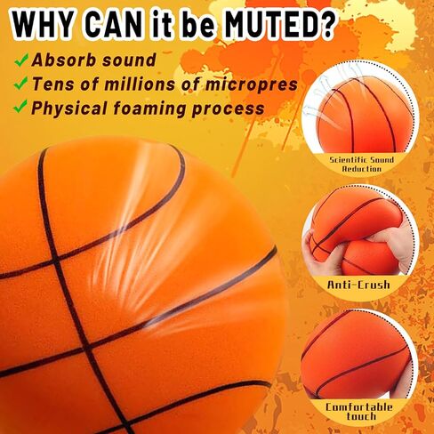 كرة السلة الصامتة من تاجيش، كرة السلة الصامتة للمراوغة في الأماكن المغلقة، كرة سلة إسفنجية هادئة للتدريب الداخلي للأطفال - رقم 7/برتقالي in Kuwait