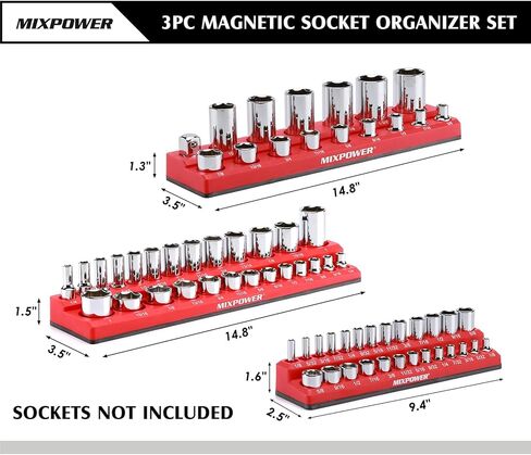 MIXPOWER 6 قطع من منظمات المقبس المغناطيسي SAE والمتري، إجمالي 143 فتحة، محرك 1/4 بوصة، 3/8 بوصة و1/2 بوصة، مجموعة حامل المقبس المغناطيسي - أحمر/أزرق in Kuwait