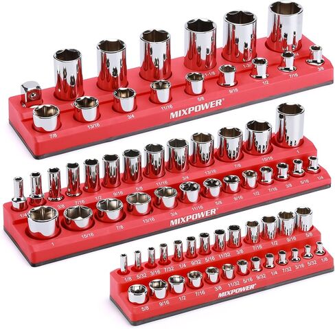 MIXPOWER 6 قطع من منظمات المقبس المغناطيسي SAE والمتري، إجمالي 143 فتحة، محرك 1/4 بوصة، 3/8 بوصة و1/2 بوصة، مجموعة حامل المقبس المغناطيسي - أحمر/أزرق in Kuwait