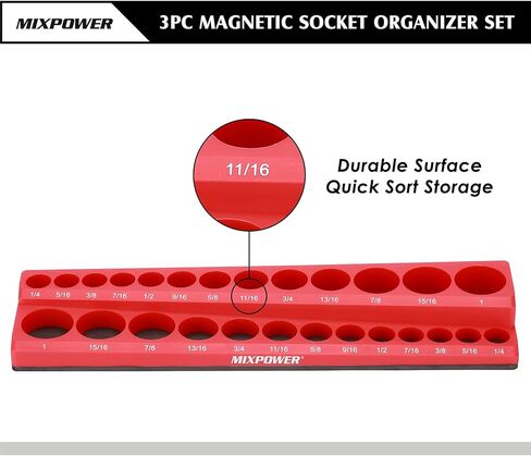 MIXPOWER 6 قطع من منظمات المقبس المغناطيسي SAE والمتري، إجمالي 143 فتحة، محرك 1/4 بوصة، 3/8 بوصة و1/2 بوصة، مجموعة حامل المقبس المغناطيسي - أحمر/أزرق in Kuwait
