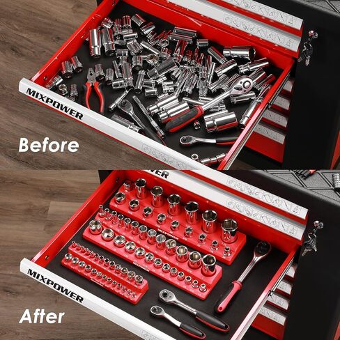 MIXPOWER 6 قطع من منظمات المقبس المغناطيسي SAE والمتري، إجمالي 143 فتحة، محرك 1/4 بوصة، 3/8 بوصة و1/2 بوصة، مجموعة حامل المقبس المغناطيسي - أحمر/أزرق in Kuwait