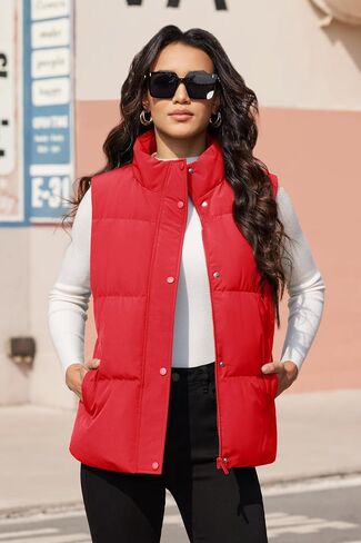 MAGCOMSEN Women's Puffer Vest Sleeveless Down Coat Zip Up Outerwear Lightweight Winter Padded Gilet Jacket with Pockets in Saudi Arabia