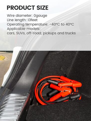 كابلات توصيل نحاسية 100% من YANTU، كابلات معززة شديدة التحمل بطول 13 قدمًا و6 قياسات، مشابك تمساح معزولة، موصلية ممتازة، مناسبة للسيارات/سيارات الدفع الرباعي/الشاحنات/الشاحنات/مركبات الديزل in Kuwait