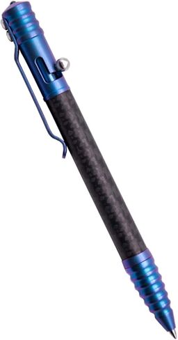 TACRAY Titanium Bolt Action Pen, Tactical Pen with Glass Breaker Tool for Emergeny Survival, Carbon Fiber Pocket Pen with Schmidt BP Refill Made in Germany for EDC (blue) in Saudi Arabia