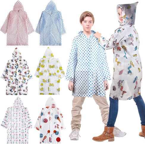 Vinsatin 6 حزمة العباءات المطر للأطفال قابلة لإعادة الاستخدام EVA معطف واق من المطر مقاوم للماء سترة المطر مع غطاء محرك السيارة الملونة المعطف المطر للأطفال الصغار الفتيان الفتيات المشي لمسافات طويلة التخييم السفر الملحقات في الهواء الطلق in Kuwait
