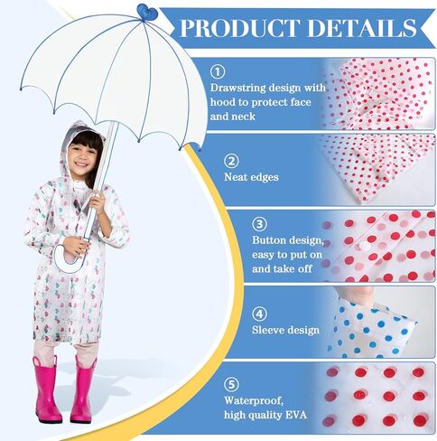 Vinsatin 6 حزمة العباءات المطر للأطفال قابلة لإعادة الاستخدام EVA معطف واق من المطر مقاوم للماء سترة المطر مع غطاء محرك السيارة الملونة المعطف المطر للأطفال الصغار الفتيان الفتيات المشي لمسافات طويلة التخييم السفر الملحقات في الهواء الطلق in Kuwait