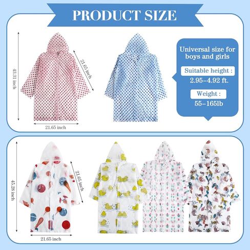 Vinsatin 6 حزمة العباءات المطر للأطفال قابلة لإعادة الاستخدام EVA معطف واق من المطر مقاوم للماء سترة المطر مع غطاء محرك السيارة الملونة المعطف المطر للأطفال الصغار الفتيان الفتيات المشي لمسافات طويلة التخييم السفر الملحقات في الهواء الطلق in Kuwait