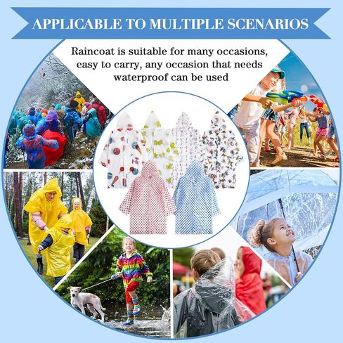 Vinsatin 6 حزمة العباءات المطر للأطفال قابلة لإعادة الاستخدام EVA معطف واق من المطر مقاوم للماء سترة المطر مع غطاء محرك السيارة الملونة المعطف المطر للأطفال الصغار الفتيان الفتيات المشي لمسافات طويلة التخييم السفر الملحقات في الهواء الطلق in Kuwait
