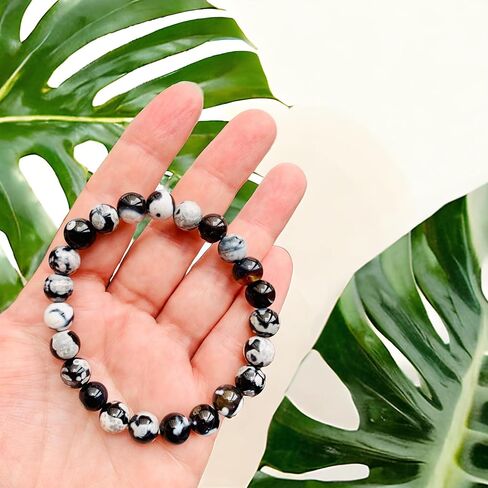 سوار كريستال Orca Agate بخرز مستدير 8 مم ~ مجموعة هدية مع سيلينيت مجاني ~ أحجار كريمة شبه ثمينة ~ 6.50-7 بوصات ~ للجنسين ~ الريكي ~ الميتافيزيقي ~ بلورات التأمل ~ Zen in Kuwait