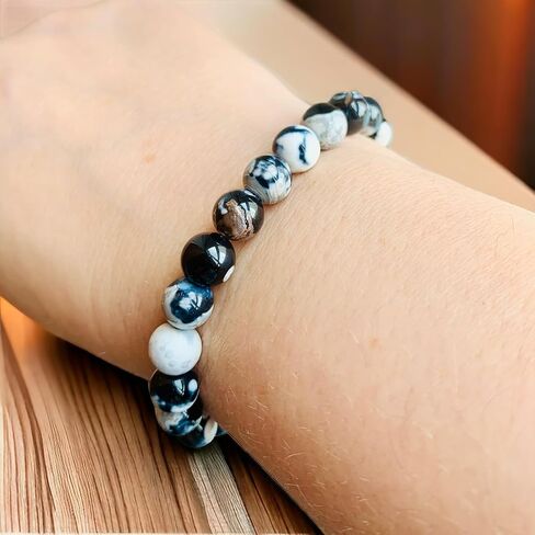 سوار كريستال Orca Agate بخرز مستدير 8 مم ~ مجموعة هدية مع سيلينيت مجاني ~ أحجار كريمة شبه ثمينة ~ 6.50-7 بوصات ~ للجنسين ~ الريكي ~ الميتافيزيقي ~ بلورات التأمل ~ Zen in Kuwait