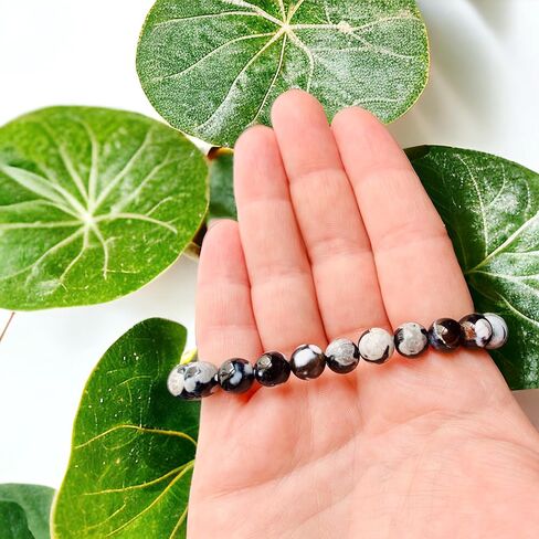 سوار كريستال Orca Agate بخرز مستدير 8 مم ~ مجموعة هدية مع سيلينيت مجاني ~ أحجار كريمة شبه ثمينة ~ 6.50-7 بوصات ~ للجنسين ~ الريكي ~ الميتافيزيقي ~ بلورات التأمل ~ Zen in Kuwait