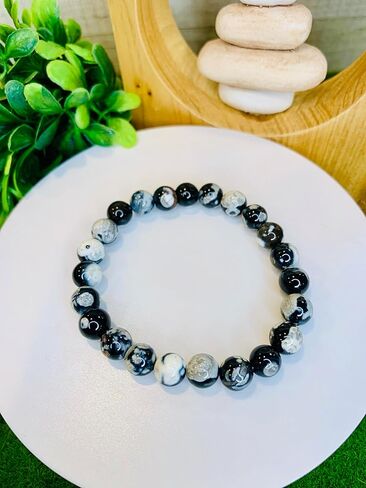 سوار كريستال Orca Agate بخرز مستدير 8 مم ~ مجموعة هدية مع سيلينيت مجاني ~ أحجار كريمة شبه ثمينة ~ 6.50-7 بوصات ~ للجنسين ~ الريكي ~ الميتافيزيقي ~ بلورات التأمل ~ Zen in Kuwait