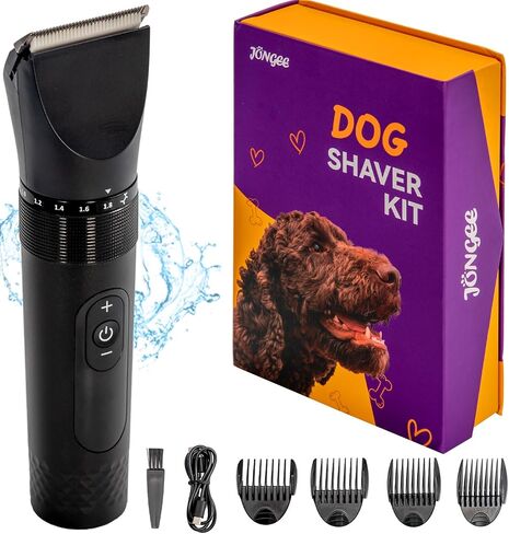 Jongee Dog Grooming Kit, Dog Clipper for Grooming, Rechargeable Cordless Dog Shaver with Alloy Steel Ceramic Blade, IPX7 Waterproof Dog Hair Trimmer in Saudi Arabia