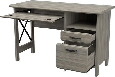 Inval 2-Drawer Computer Desk with Keyboard Tray, Smoke Oak in Kuwait