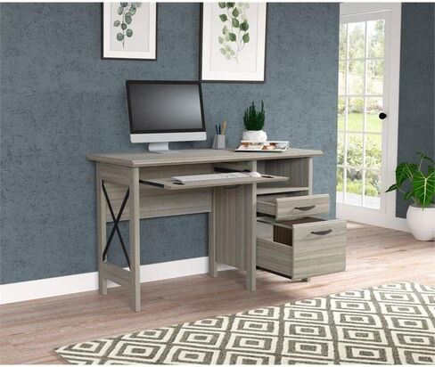 Inval 2-Drawer Computer Desk with Keyboard Tray, Smoke Oak in Kuwait