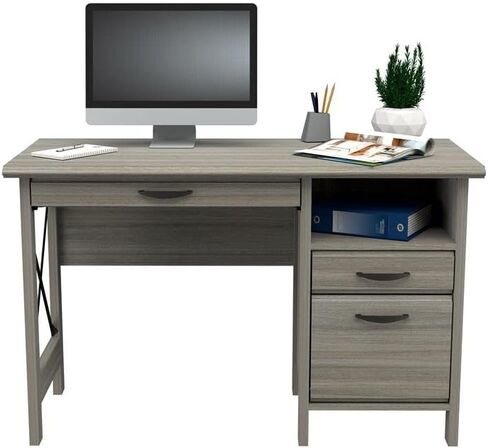 Inval 2-Drawer Computer Desk with Keyboard Tray, Smoke Oak in Kuwait