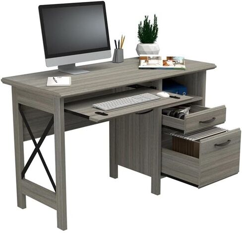 Inval 2-Drawer Computer Desk with Keyboard Tray, Smoke Oak in Kuwait