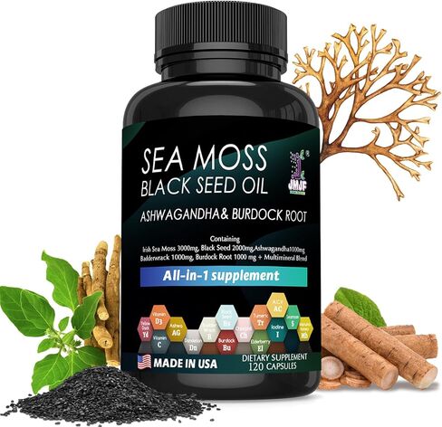 120 Seaweed Capsules Supplement, Organic Seaweed, Seaweed Capsules, Enriched with Minerals and Burdock Root, Pure Natural Seaweed, Boosts Immune System, Gut, and Energy… in Saudi Arabia