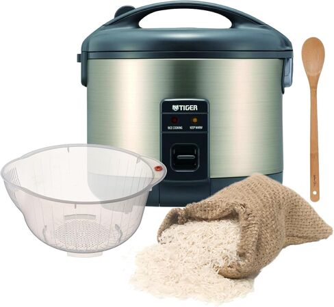 جهاز طهي الأرز الأبيض تايجر JNP-S10U بسعة 5.5 كوب مع ملعقة وكوب قياس مع وعاء غسيل الأرز وملعقة من الخيزران (3 قطع) in Kuwait