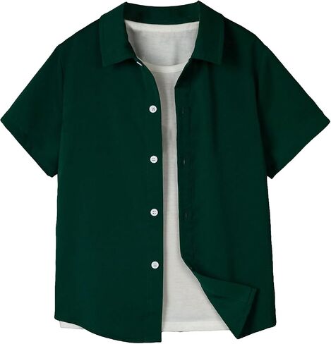 COZYEASE Boy's Button Down Shirt Sleeve Shirt Tops Casual Solid Collar Shirt Trendy Summer Tops in Saudi Arabia