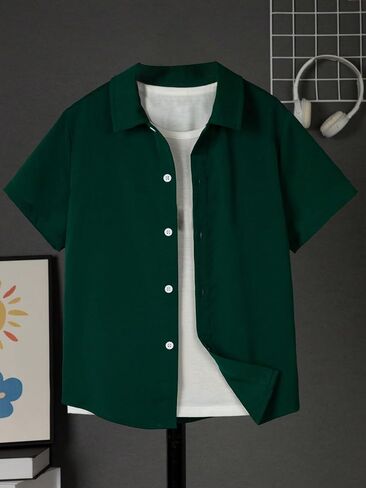 COZYEASE Boy's Button Down Shirt Sleeve Shirt Tops Casual Solid Collar Shirt Trendy Summer Tops in Saudi Arabia