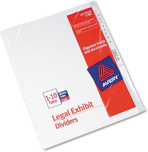 Avery 11381 Avery-Style Legal Side Tab Dividers, 11-Tab, 1-10, Letter, White, 26/Set, Carton of 12 sets in Saudi Arabia