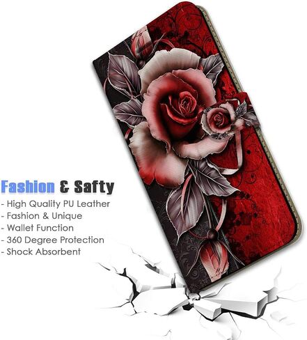 لأجهزة iPod 7، iPod 6، iPod Touch الجيل السابع والسادس، غطاء محفظة قلاب مصمم، A23012 Gothic Red Rose 23012 in Saudi Arabia
