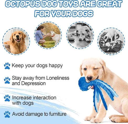 Alphatool Squeaky Dog Toy, Octopus Toys for Aggressive Chewers, Tough No Stuffing Plush Large Dogs, Crinkle Interactive Puppy Small Medium Dogs in Kuwait