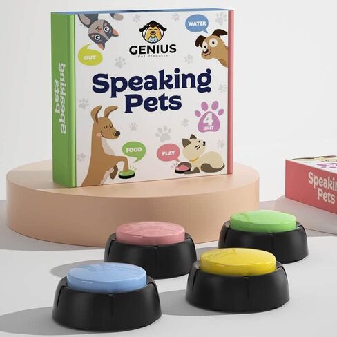 Genius Pet Products Talking Pets | 4 Piece Set Recordable Buttons for Dogs, Cats, and Other Pets, Talking Dog Buttons, Talking Pet, Dog Buttons for Communication in Saudi Arabia