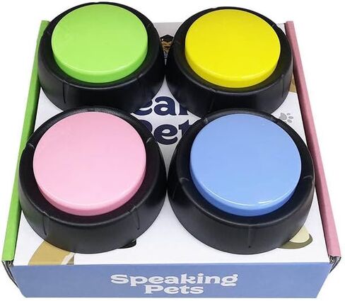 Genius Pet Products Talking Pets | 4 Piece Set Recordable Buttons for Dogs, Cats, and Other Pets, Talking Dog Buttons, Talking Pet, Dog Buttons for Communication in Saudi Arabia