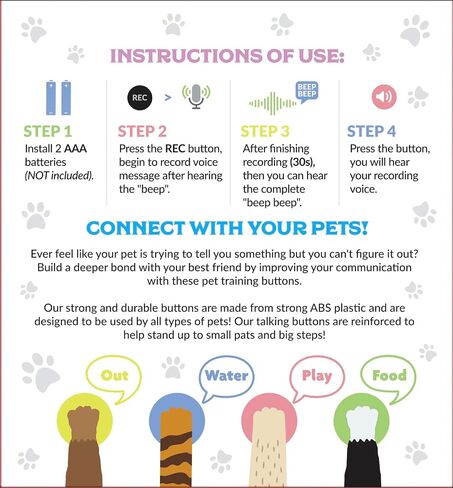 Genius Pet Products Talking Pets | 4 Piece Set Recordable Buttons for Dogs, Cats, and Other Pets, Talking Dog Buttons, Talking Pet, Dog Buttons for Communication in Saudi Arabia
