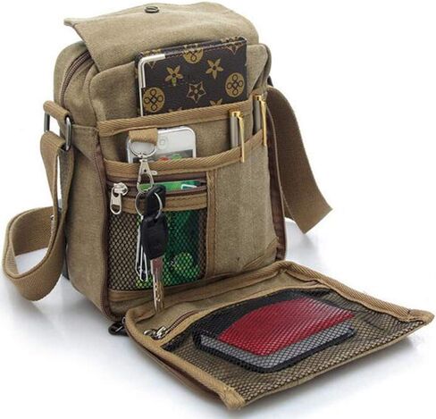Canvas Small Messenger Bag Casual Shoulder Bag Chest Bag Travel Carry Bag, Multi-pocket Purse Handbag Crossbody Bags in Saudi Arabia