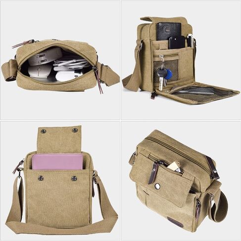 Canvas Small Messenger Bag Casual Shoulder Bag Chest Bag Travel Carry Bag, Multi-pocket Purse Handbag Crossbody Bags in Saudi Arabia